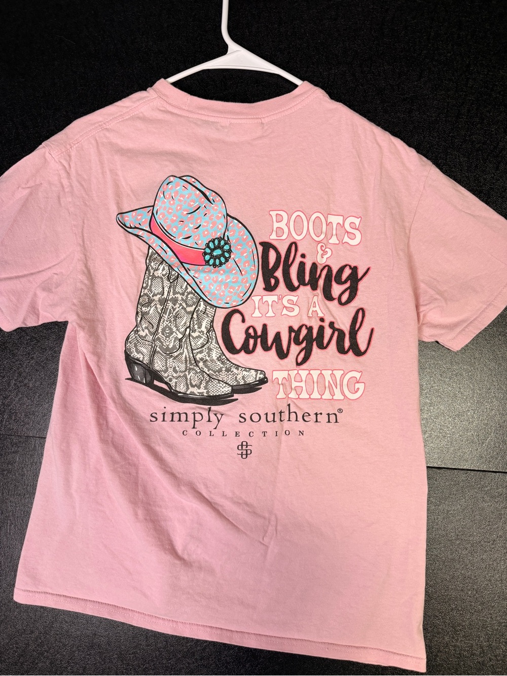 Simply Southern Pink Tee with Cowgirl Boots & Hat Graphic Sz M 100% Cotton